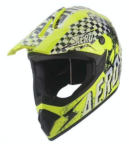 Kinder Crosshelm Skeleton AHP – Motorradhelm für Kinder, ABS-Schale, robuster Kinderhelm für Downhill, Quad und Motocross, Gelb Schwarz, Größe M, 55 – 56 cm
