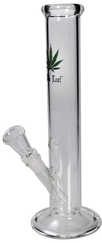Black Leaf Zylinder Bong mit Kickloch aus Borosilikatglas - 30 cm