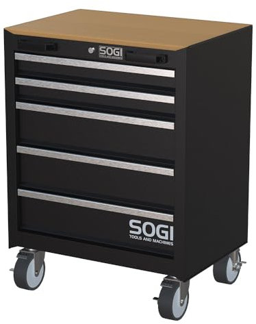 Sogi ARR-C-5C Cassettiera in lamiera - carrello per arredo officina - 5 cassetti - 4 ruote pivotanti - 660x500x850 mm