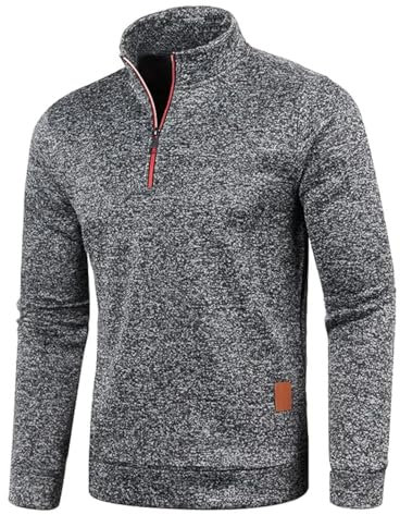 Half Zip Pullover Herren Ohne Kapuze Männer für Solid Arbeitspullover Oversize Winter Sport Arbeitspullover Sweater Men (DE/NL/SE/PL, Alphanumerisch, XL, Regular, Regular, Schwarzgrau)