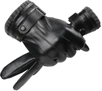 HEYANN Herren Winter Echtes Schaffell Leder warme Schwarze Handschuhe Kaschmir Futter Winddicht Kälteschutz Thermal Fäustlinge Winter Handschuhe (XXL)