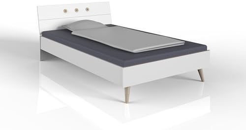 möbelando Bett >Billund< in weiß/Eiche Sägerau - 126x79x215cm (BxHxT)