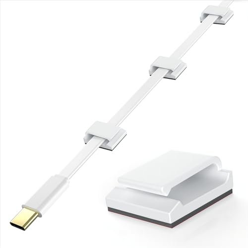 AGPTEK 60 Stück Kabelclips, selbstklebend, verstellbar, Premium-Acrylkabel, zur Aufbewahrung von elektrischen Drähten, Kabelbinder, für Organizer Büro/PC/Ladegerät/Lampe/Led Strip/Auto/Haus, Weiß