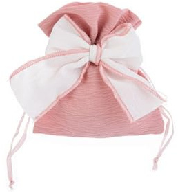 lotto di 12 Sacchetti portaconfetti in Cotone VARI COLORI 10x12 cm BOMBONIERA porta confetti (Rosa con fiocco)