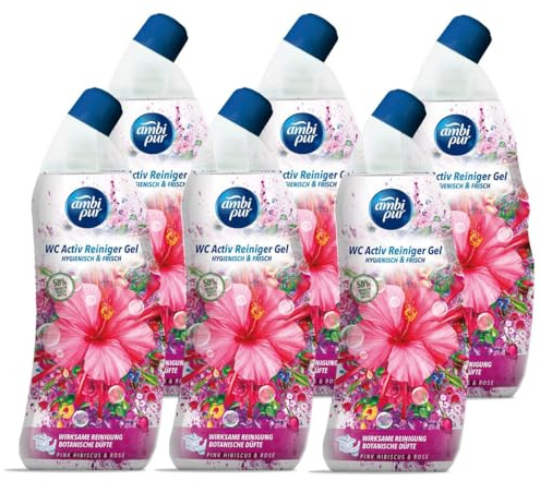 Ambi Pur WC Aktiv Reiniger Gel Pink Hibiskus & Rose 750ml (6er Pack)