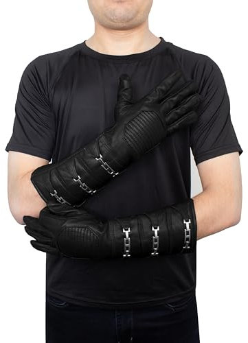 URBAN BUCK Handschuhe aus echtem Schafsleder, normale Passform, lange Armstulpe, ungefütterte Cosplay-Handschuhe für Herren, Schwarzes Cosplay-Handschuh-Set, XX-Large