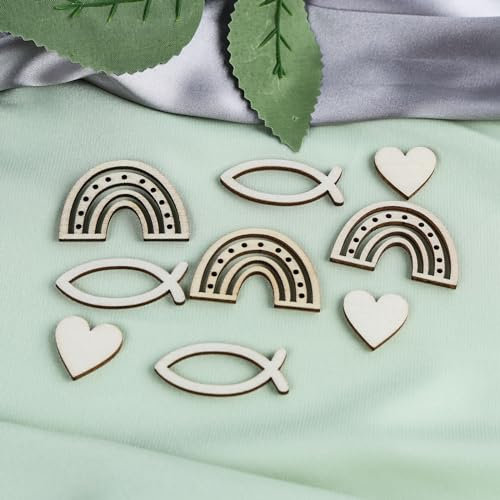 CHENGCKJ 120 Stück Taufe Deko Babyshowerparty Deko Holz Kommunion Konfetti Streudeko Fisch Tischdeko zum Basteln Regenbogen Boho Konfetti für Junge Mädchen