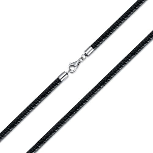 PDTJMTG Lederkette Herren Leder Halskette 2/3mm mit einem Sterlingsilber-Karabinerhaken für Damen Schwarz Kette Schmuck 45-65cm (2mm Breite, 50cm)