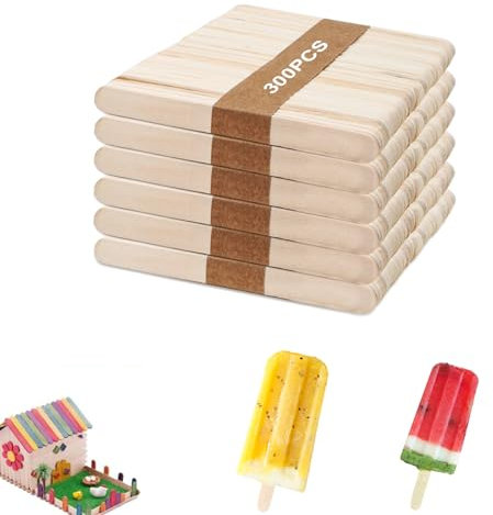 300 Piezas Palitos de Madera Palos de Helado, 114 × 9 × 2 mm Palo de Madera Natural, Paletas de Hielo, Palo de Madera, Ideal para Bricolaje Hacer Paletas, Manualidades, Helados