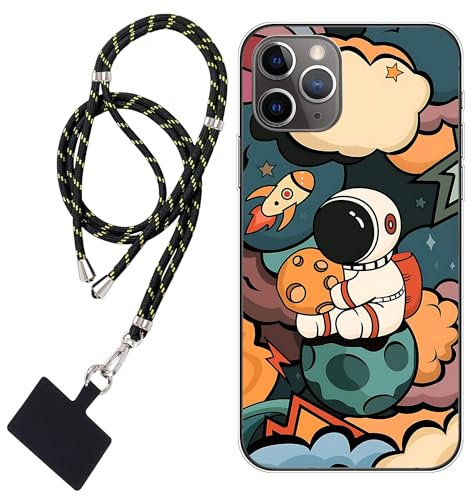 WUACYEAMING Hülle für iPhone 11 Pro Max,Mode Chic Muster Ultra Dünn TPU Silikon Schutzhülle Slim Case Cover Anime Pilot Rakete+1*Tragbares Universal-Lanyard