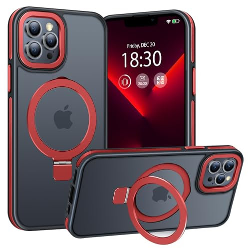 BENTIACC Handyhülle iPhone 13 pro Hülle, mit Unsichtbarer Ständer, mit Mag-Safe, Militärschutz, [Transluzente Matte] Anti-Fingerabdruck hülle iPhone 13 pro 6,1 Zoll(Rot)