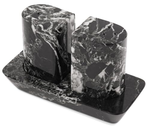 Radicaln Salière et poivrière en marbre - 6,3 cm - Noir - Fabriquée à la main - Pour table de cuisine, salière rose - Décoration de cuisine de ferme - Essentiels élégants pour la maison