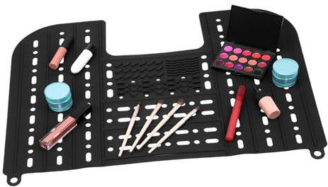 Cubierta Plegable De Fregadero De Silicona para Baño, Tapete De Maquillaje con Drenaje Eficiente, Organizador Multifuncional para Espacio Extra En El Lavabo, 55X43Cm, Negro