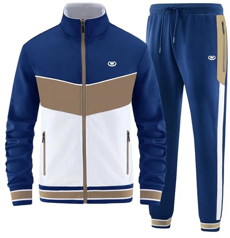 ANOTWENER Men's Tracksuits 2 Piece Outfits Sweatsuits for Men Long Sleeve Jackets Track Suits Athletic Full Zip Active Sports Sets Blue JW-7153-L