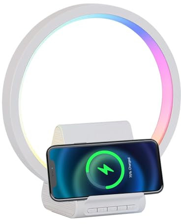 wqibq Enceinte sans fil avec chargeur sans fil | Enceinte portable sans fil avec chargeur de téléphone sans fil, lampe de chevet, support de téléphone, lampe d'atmosphère, 4 en 1 sans fil