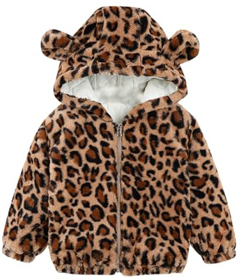XINYUNZU Fleecejacke Kinder Baumwolle Fleece Jacke mit Leopardenmuster Mode Kapuzenjacke Warm Boys Coat Kuscheljacke Jacken für Jungen 1-8 Jahre Alt