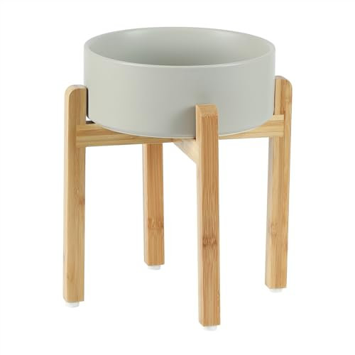 Havniva Gamelle lestée et surélevée en céramique avec support pour gros chiens de race, bol de nourriture et d’eau pour animaux de compagnie, 20,6 cm, 1,8 l, gris