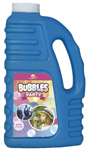FIESTAS GUIRCA | BUBBLES PARTY - Nachfüllflasche Seifenblasenlösung | 500 ml | Blauer Kunststoff | Kindermotiv-Etikett | Flüssig | Draußen | Geburtstag, Karneval & Fasching