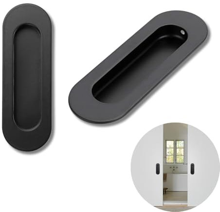 AUCANNIO 2 Pack Sliding Door Handles, Black Stainless Steel Cabinet Drawer Knob, Flush Finger Recessed Door Handles, for Wardrobe Dresser Cupboard Kitchen Closet Door