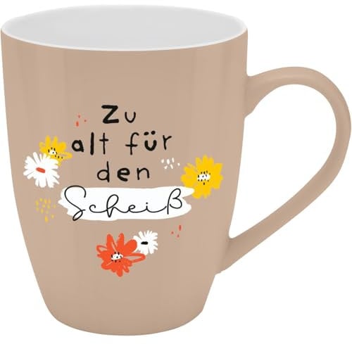 H:) PPY life Becher mit Motiv Zu alt | Tasse mit Spruch, New Bone China Porzellan, 35 cl, mit Geschenkbaderole | lustiges Geschenk, Geburtstag | 74192