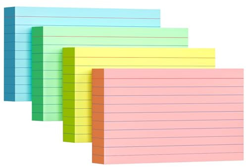YIZUUN Linierte Karteikarte, 192 Stücke, 12,7 * 7,6 cm verdickter Karteikarte, Bunt Lernkarten Beschriftbar für Unterwegs Vokabel Lernen(4 Farben Einzeln Verpackt)