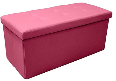 INTRECCI Pouf Contenitore, Puffo per Sedersi, Panca Contenitore, in Tessuto, Rettangolare, 76x34x34 cm, Imbottito, Versatile, Facile da Pulire. Colore: Ciclamino