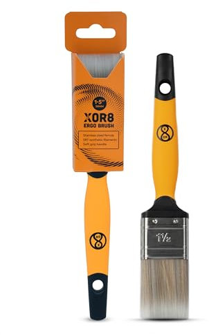 XOR8 Ergo Brush 1.5” (38mm) | Soft Grip Handle Paint Brush with Stainless Steel Ferrule & SRT Synthetic Filaments | Premium Paintbrush for Smooth & Precise Application