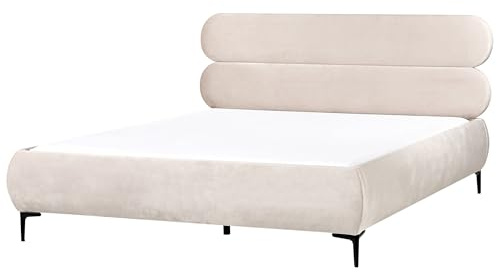Beliani Polsterbett Samtstoff hell beige 180 x 200 cm mit Kopfteil modern Lessay