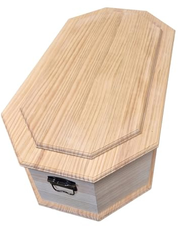 petbye Holz Haustiersarg achteckig Natur belassen – Größe XXL für große Haustiere – Tiersarg mit festem Metallverschluss – Premium-Sarg aus hochwertigem Holz