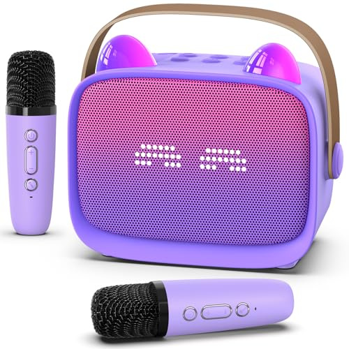 Mini Karaoke Machine Toys Gifts, Kids Portable MP3 Player with 2 Wireless Microphone and LED, Christmas Birthday Gifts for Girls Boys - Kids' Wind & Brass Instruments