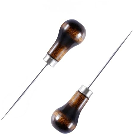 2PCS Bradawl Tool - Awl Punch Tool - Wooden Handle with Alloy Tip - Leather Sewing and DIY Crafting - Professional Piercing Tool (Brown, 11.7cm)
