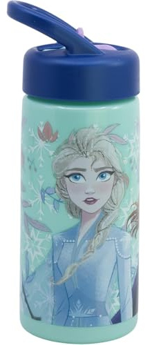 CARTOON Borraccia con beccuccio ripiegabile bottiglia per bambini in plastica riutilizzabile BPA Free 410 ml (Frozen)