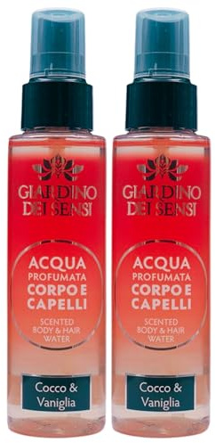 Acqua Profumata Corpo e Capelli COCCO & VANIGLIA, Un Paradiso Tropicale Per i Sensi, Per i Capelli e Per La Pelle, Che Si Riscopre Fresca, Vellutata e Preziosa 110ml (2 Spray)