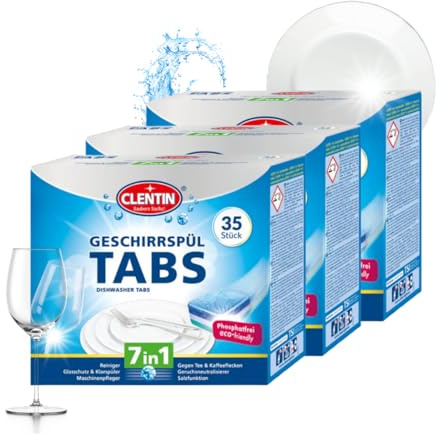 CLENTIN Geschirrspültabs 3 x (35 Stk á 20g) Spülmaschinentabs kompakte Reinigungsmittel 7in1 Multi Power