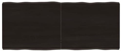 Mhdvray Eichen Tischplatte 120x50x6 cm Dunkelbraun Massivholz Naturkante Klappbar Schreibtischplatte Küchenarbeitsplatte mit Baumkante für Wohn ESS Büro