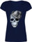 T-Shirt Damen V Ausschnitt - Kompatibel Oktoberfest - Totenkopf mit Filzhut - XS - Dunkelblau - Trachten tshirt Frauen bavaria trachtenhut t shirt bayrische shirts munich Tiroler Hut tischert