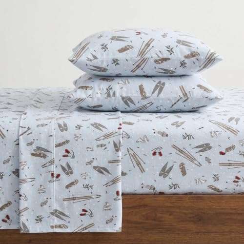 Eddie Bauer Baumwollflanell-Bettwäsche-Set für Einzelbetten (Twin Size), gebürstet für zusätzliche Weichheit, gemütliche Wohnkultur, Schnee-Motiv (Snow Days)
