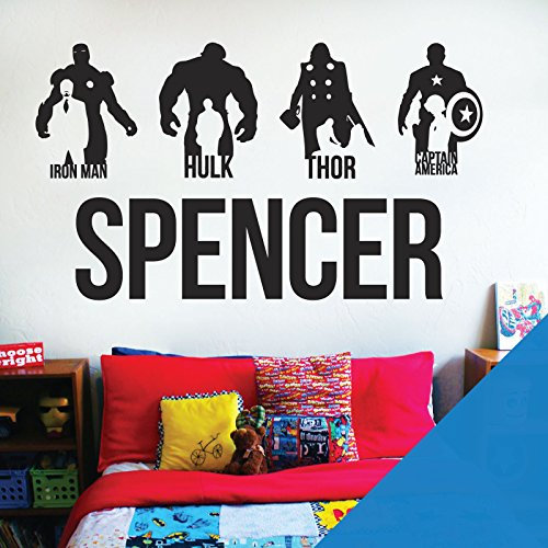 Avengers Personalised Name Children Wall Art Sticker - Marvel, Iron Man, Captain America, Thor, Hulk [Large] [Ocean]
