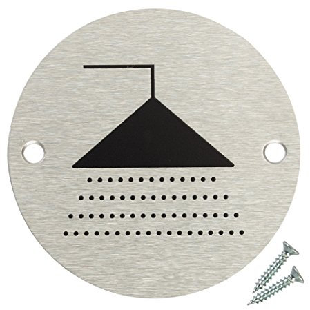 Dusche WC-Türschild – 76 mm Disc – Satin Edelstahl Hinweisschild – Befestigungsmaterial enthalten – Umsatzsteuer registriertes