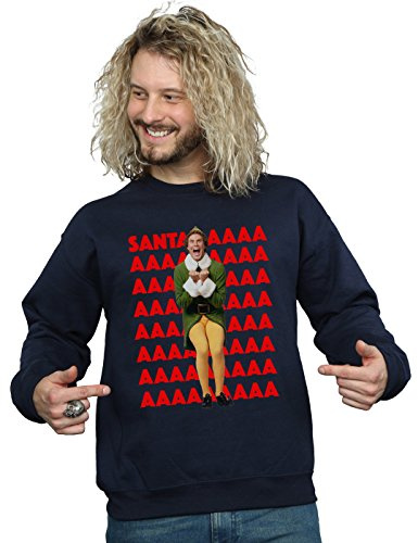 Elf Men's Buddy Santa Scream Sweatshirt X-Large Navy Blue