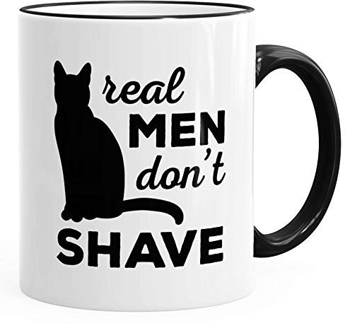 MoonWorks Kaffee-Tasse Real Men don't shave Katze Spruch-Tasse Schwarz unisize