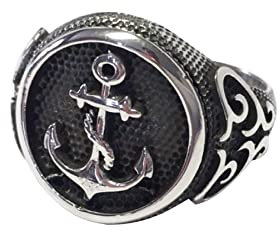 Siegelring in 925/- Sterling Silber geschwärzt mit Anker Motiv #62