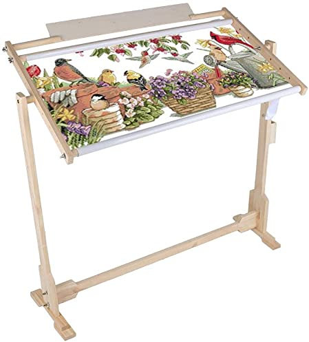 Tapestry Frames and Stands,14CT 80cm Large Sturdy Wooden Tapestry Stand Cross Stitch Frame Floor Stand Embroidery Square Frame with 5 Adopted Height Level