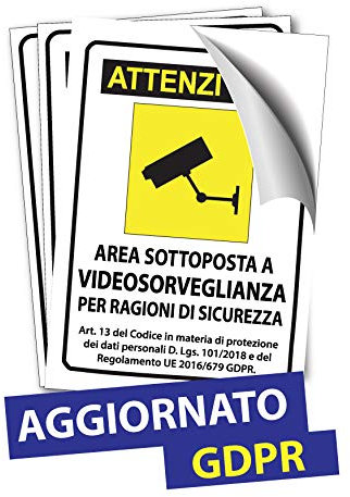 Adesivi A4 A5 A6 per cartelli Segnali in Plastica Pvc Videosorveglianza Area Videosorvegliata - AGGIORNATO ULTIMA NORMATIVA GDPR (1, A5 (210x148mm))