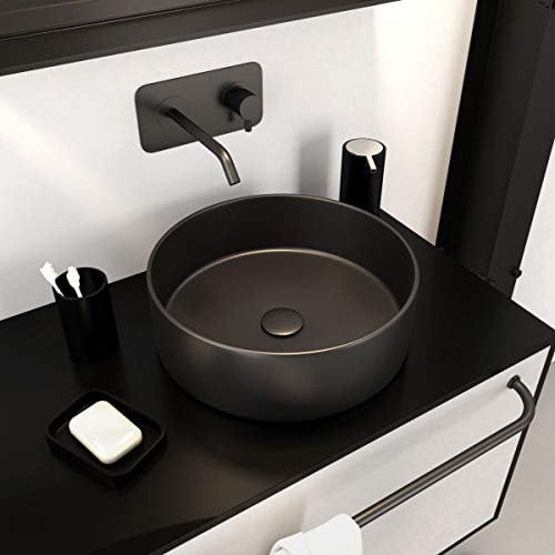 Rundes Aufsatzwaschbecken aus Keramik – Durchmesser 36 cm – Höhe 11,5 cm – Roundy Dark
