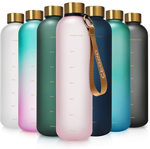 Opard Trinkflasche, 1L/800ml Wasserflasche, Auslaufsichere Water Bottle, BPA Frei Sportflasche Zeitmarkierung Wasser Flasche (1000ml - Rosa, 1000ml)