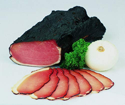 Food-United Hüttenspeck 300g rohgeräucherter Schweinerücken typisch Tirol nach traditionellem Rezept mit ausgewählten Gewürzen besonders aromatisch und zart, glutenfrei, laktosefrei