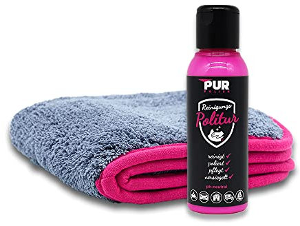 PUR Polish (100ml) Auto-Pflege im Set inkl. Profi-Microfasertuch I ALLE LACKTYPEN I Microkratzer Entfernung I Lack Schwarz, Weiß, Matt, Bunte, verwitterte Lacke I Silikonfrei - MADE in Germany