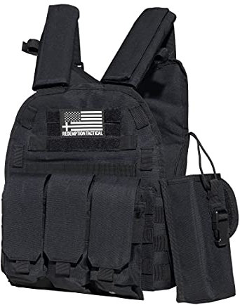 Redemption Tactical “Sentry 2.0” PALS Molle Airsoft Paintball Vest with Side Cummerbund, and Pouches, Black, small;large