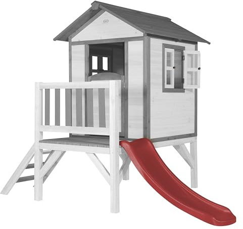 AXI Maison Enfant Beach Lodge XL en Blanc avec Lodge XL Playhouse Classic - Red Slide | Maison de Jeux en Bois FFC pour Les Enfants | Maisonnette/Cabane de Jeu pour Le Jardin